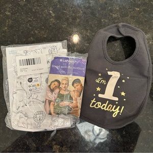 New born onesie and 1y Bib